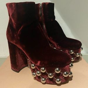 Miu Miu Red Velvet Platform Heel Boots